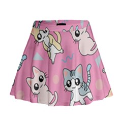 Cute Animal Little Cat Seamless Pattern Mini Flare Skirt by Cemarart