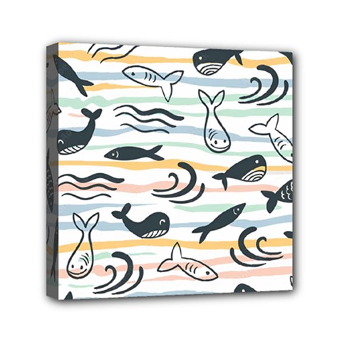 Seamless Vector Pattern With Little Cute Fish Cartoon Mini Canvas 6  X 6  (stretched)