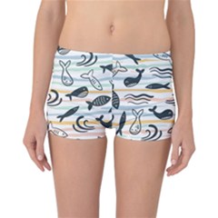 Seamless Vector Pattern With Little Cute Fish Cartoon Reversible Boyleg Bikini Bottoms