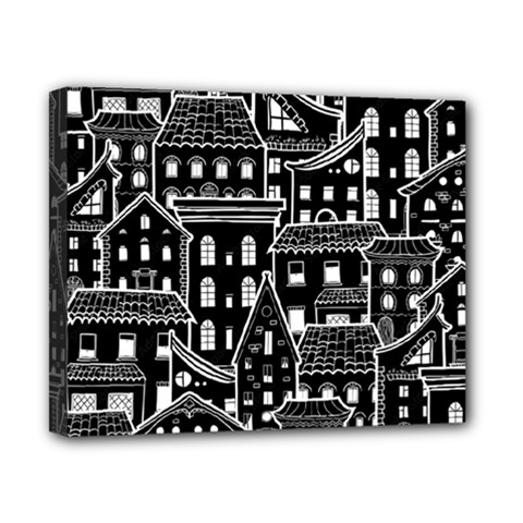 Dark Seamless Pattern With Houses Doodle House Monochrome Canvas 10  X 8  (stretched)