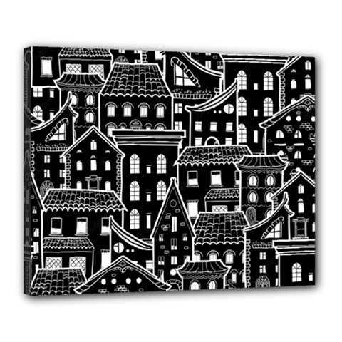 Dark Seamless Pattern With Houses Doodle House Monochrome Canvas 20  X 16  (stretched)