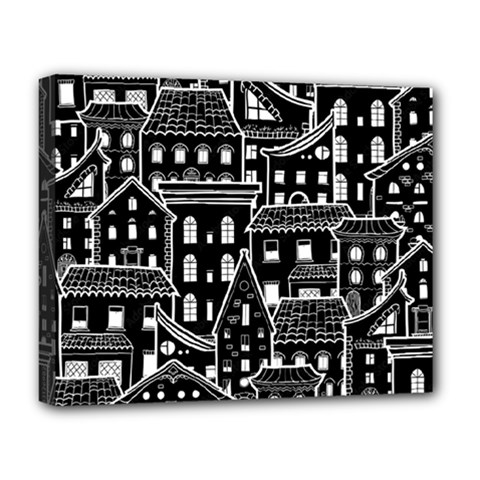 Dark Seamless Pattern With Houses Doodle House Monochrome Deluxe Canvas 20  X 16  (stretched) by Cemarart