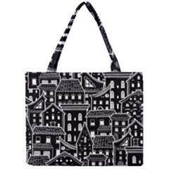 Dark Seamless Pattern With Houses Doodle House Monochrome Mini Tote Bag