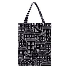 Dark Seamless Pattern With Houses Doodle House Monochrome Classic Tote Bag