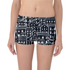 Dark Seamless Pattern With Houses Doodle House Monochrome Reversible Boyleg Bikini Bottoms