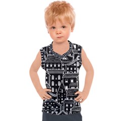 Dark Seamless Pattern With Houses Doodle House Monochrome Kids  Sport Tank Top