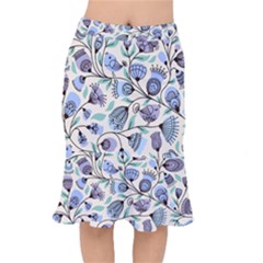 Bird Floral Blue Flower Retro Seamless Pattern Short Mermaid Skirt