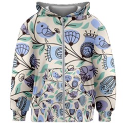 Bird Floral Blue Flower Retro Seamless Pattern Kids  Zipper Hoodie Without Drawstring by Cemarart