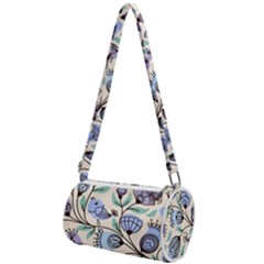 Bird Floral Blue Flower Retro Seamless Pattern Mini Cylinder Bag by Cemarart