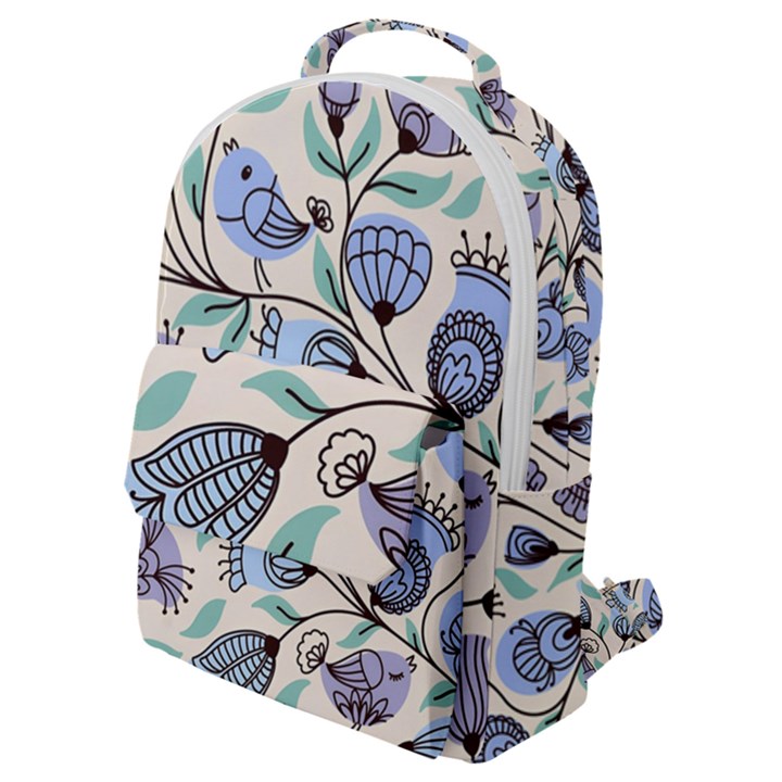 Bird Floral Blue Flower Retro Seamless Pattern Flap Pocket Backpack (Small)