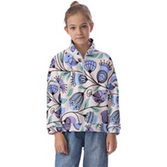 Bird Floral Blue Flower Retro Seamless Pattern Kids  Half Zip Hoodie by Cemarart