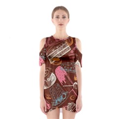 Sweet Food Seamless Pattern Shoulder Cutout One Piece Dress