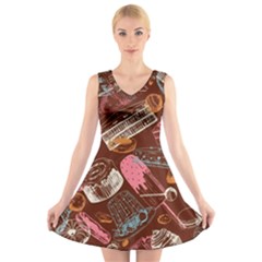 Sweet Food Seamless Pattern V-neck Sleeveless Dress