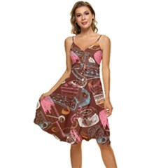 Sweet Food Seamless Pattern Sleeveless Tie Front Chiffon Dress by Cemarart