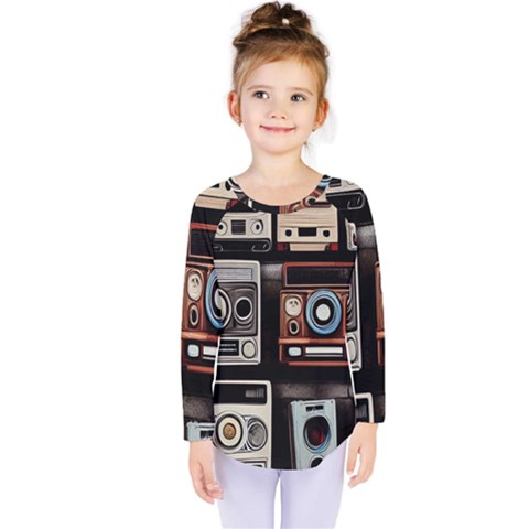 Retro Cameras Old Vintage Antique Kids  Long Sleeve T-shirt by Grandong