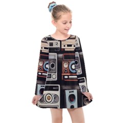 Retro Cameras Old Vintage Antique Kids  Long Sleeve Dress by Grandong