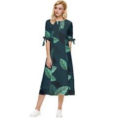 Foliage Bow Sleeve Chiffon Midi Dress