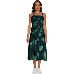 Foliage Sleeveless Shoulder Straps Boho Dress