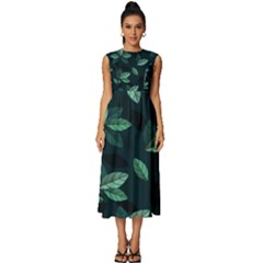 Foliage Sleeveless Round Neck Midi Dress