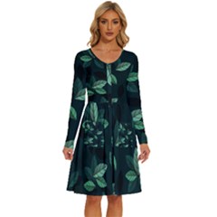 Foliage Long Sleeve Dress With Pocket by HermanTelo