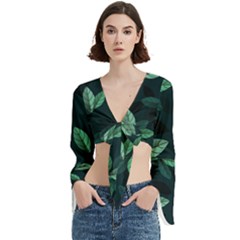 Foliage Trumpet Sleeve Cropped Top