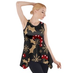 Christmas Pattern With Snowflakes Berries Side Drop Tank Tunic by Ndabl3x