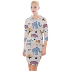 Wild Animals Seamless Pattern Quarter Sleeve Hood Bodycon Dress by Ndabl3x