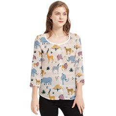 Wild Animals Seamless Pattern Chiffon Quarter Sleeve Blouse by Ndabl3x