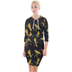 Background With Golden Birds Quarter Sleeve Hood Bodycon Dress by Ndabl3x