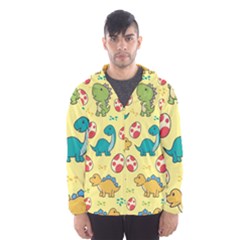 Seamless Pattern With Cute Dinosaurs Character Men s Hooded Windbreaker by Ndabl3x
