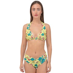 Seamless Pattern With Cute Dinosaurs Character Double Strap Halter Bikini Set