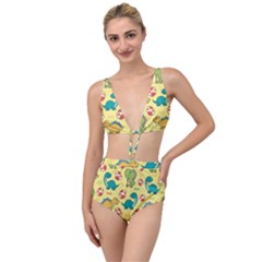 Seamless Pattern With Cute Dinosaurs Character Tied Up Two Piece Swimsuit