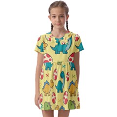 Seamless Pattern With Cute Dinosaurs Character Kids  Asymmetric Collar Dress by Ndabl3x