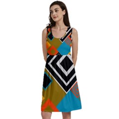 Retro Pattern Abstract Art Colorful Square Classic Skater Dress