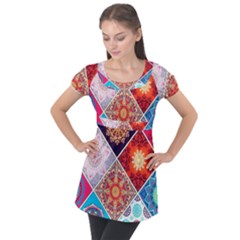 Mandala Pattern Puff Sleeve Tunic Top by Ndabl3x