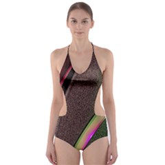 Abstract Curve Pattern Red Cut-out One Piece Swimsuit by Ndabl3x