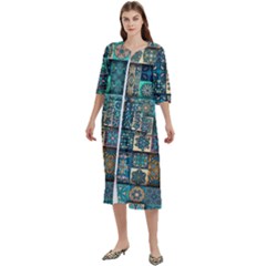 Texture Pattern Abstract Colorful Digital Art Women s Cotton 3/4 Sleeve Night Gown