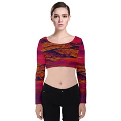 Time Wind Polishpattern Architecture Building City Cityscape Nature Pop-art Pop Surrealism  Retrowave Velvet Long Sleeve Crop Top