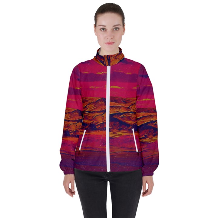 Time Wind Polishpattern Architecture Building City Cityscape Nature Pop-art Pop Surrealism  Retrowave Women s High Neck Windbreaker