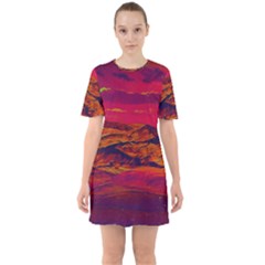 Time Wind Polishpattern Architecture Building City Cityscape Nature Pop-art Pop Surrealism  Retrowave Sixties Short Sleeve Mini Dress