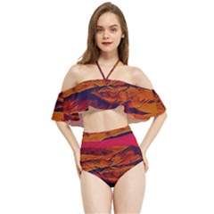 Time Wind Polishpattern Architecture Building City Cityscape Nature Pop-art Pop Surrealism  Retrowave Halter Flowy Bikini Set 