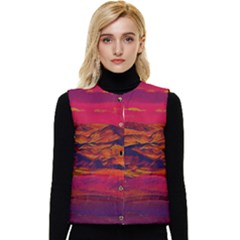 Time Wind Polishpattern Architecture Building City Cityscape Nature Pop-art Pop Surrealism  Retrowave Women s Button Up Puffer Vest