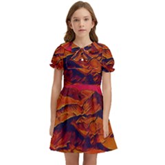 Time Wind Polishpattern Architecture Building City Cityscape Nature Pop-art Pop Surrealism  Retrowave Kids  Bow Tie Puff Sleeve Dress