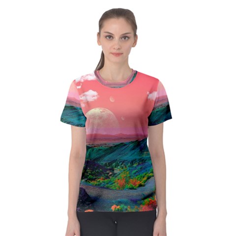 Unicorn Valley Aesthetic Clouds Landscape Mountain Nature Pop Art Surrealism Retrowave Women s Sport Mesh T-shirt by Cemarart