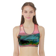 Unicorn Valley Aesthetic Clouds Landscape Mountain Nature Pop Art Surrealism Retrowave Sports Bra With Border by Cemarart