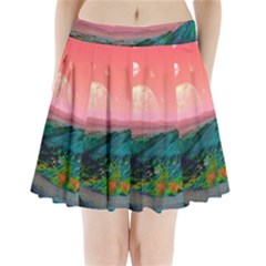 Unicorn Valley Aesthetic Clouds Landscape Mountain Nature Pop Art Surrealism Retrowave Pleated Mini Skirt