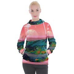 Unicorn Valley Aesthetic Clouds Landscape Mountain Nature Pop Art Surrealism Retrowave Women s Hooded Pullover by Cemarart