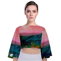 Unicorn Valley Aesthetic Clouds Landscape Mountain Nature Pop Art Surrealism Retrowave Tie Back Butterfly Sleeve Chiffon Top