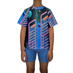 Fantasy City Architecture Building Cityscape Kids  Short Sleeve Swimwear