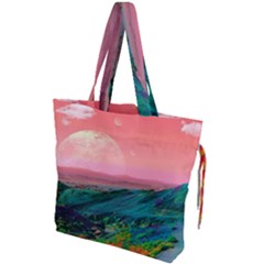 Unicorn Valley Aesthetic Clouds Landscape Mountain Nature Pop Art Surrealism Retrowave Drawstring Tote Bag by Cemarart